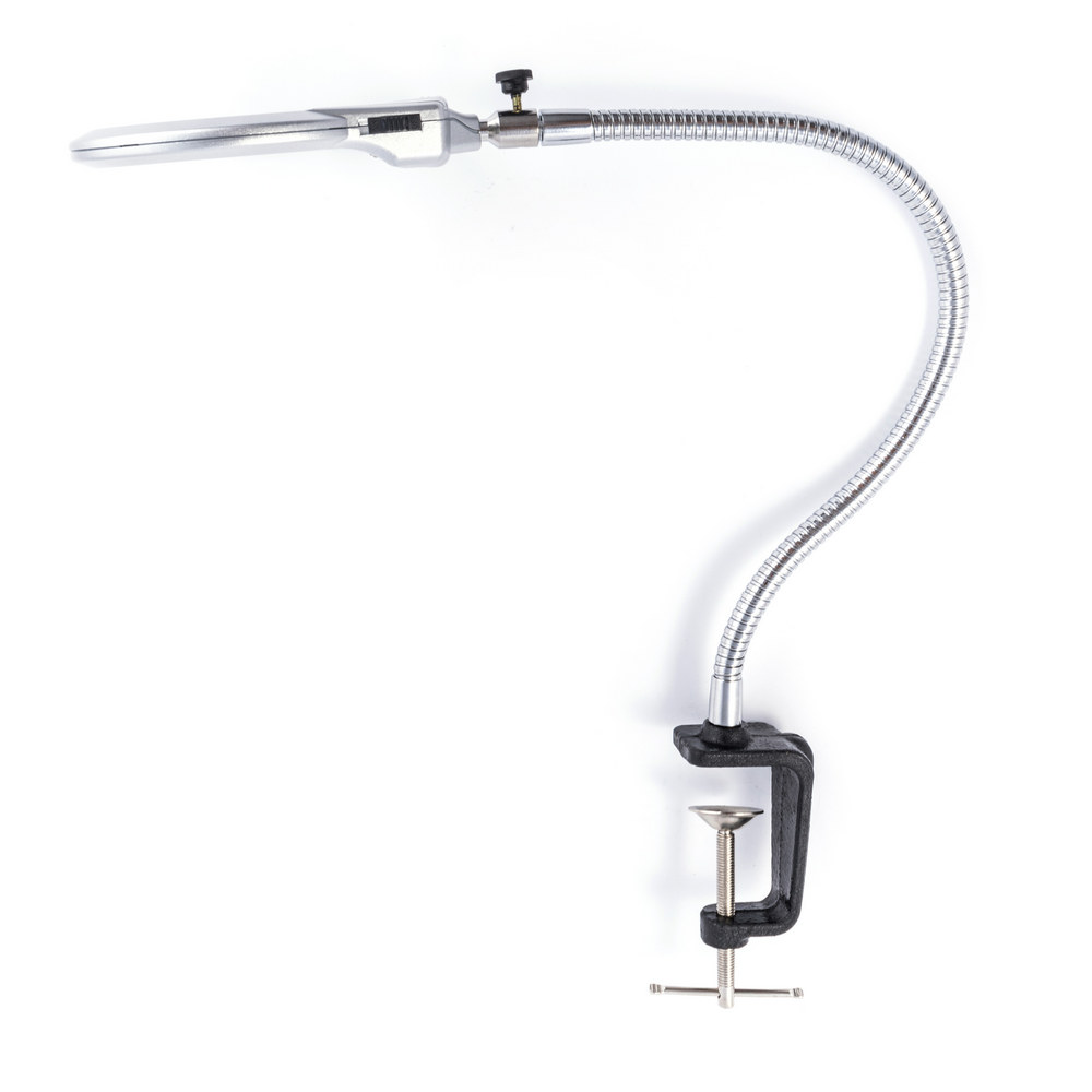 Лупа MG15124-А гнучка зі струбциною, LED підсів., 2,5 х 90мм + 5Х 22мм