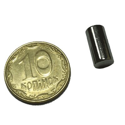Магнит NdFeB, диск/цилиндр OD5 х 10mm (N38), Ni+Cu+Ni (никель)