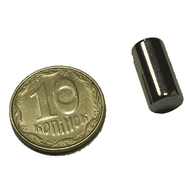 Магнит NdFeB, диск/цилиндр OD6 х 12mm (N38), Ni+Cu+Ni (никель)