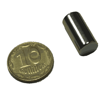 Магнит NdFeB, диск/цилиндр OD7.5 х 15mm (N38), Ni+Cu+Ni (никель)