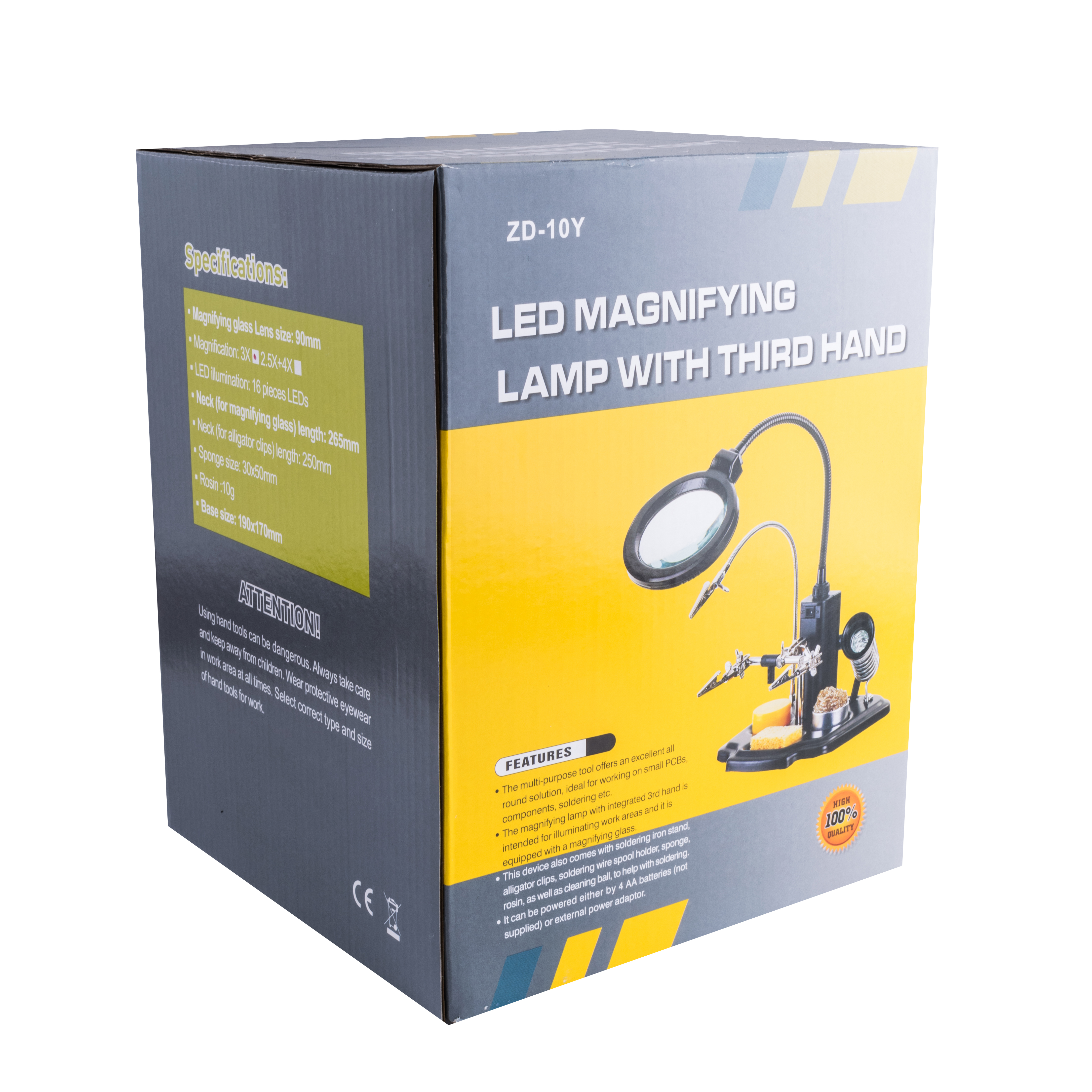 Тримач "третя рука" ZD-10Y з підсвічуванням., 3х 90мм + підставка ...