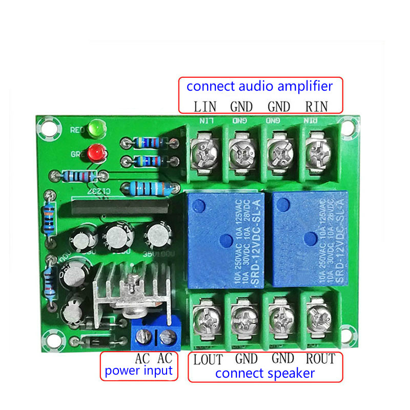 Модуль захисту акустичних систем із затримкою включення (Dual channel Speaker protect With boot time delay and dc protection).