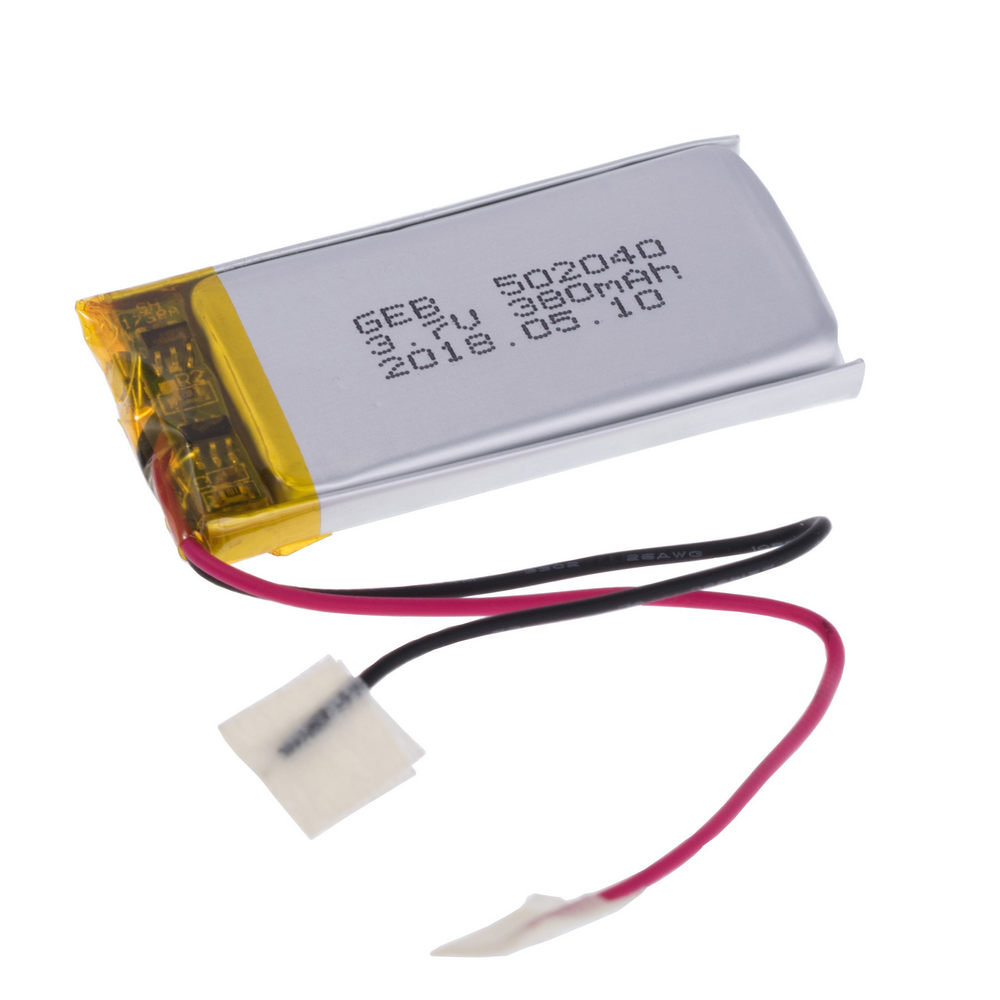 GEB502040 3.7V 380mAh (LiPo, 1C-2C, PCB 3A + 2 wires 24AWG-3202(80mm), 5x19x41mm) GEB