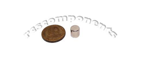 Магнит NdFeB, диск/цилиндр OD6 x 6 mm (N38), Ni+Cu+Ni (никель)