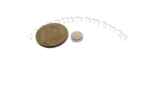 Магнит NdFeB, диск/цилиндр OD6 x 2 mm (N38), Ni+Cu+Ni (никель)