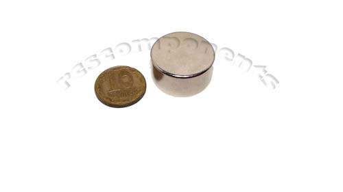 Магнит NdFeB, диск/цилиндр OD20 x 10 mm (N38), Ni+Cu+Ni (никель)