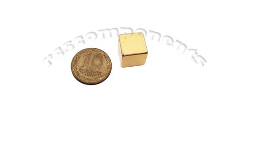 Магнит NdFeB, Блок 10 x 10 x 10 mm (N48), Ni+Cu+Ni+Au (золото)