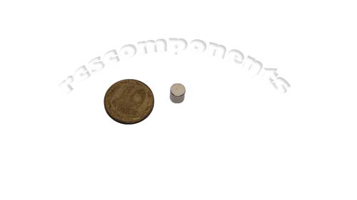 Магнит NdFeB, диск/цилиндр OD5 x 5 mm (N38), Ni+Cu+Ni (никель)