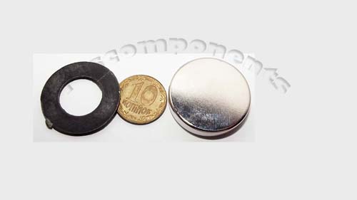 Магнит NdFeB, диск/цилиндр OD25 x 5 mm (N38), Ni+Cu+Ni (никель)