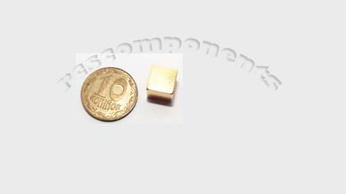 Магнит NdFeB, Блок 7,5 x 7,5 x 7,5 mm (N48), Ni+Cu+Ni+Au (золото)