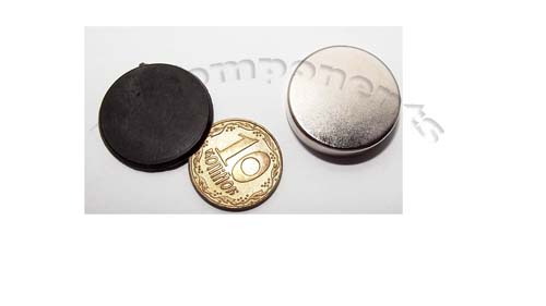 Магнит NdFeB, диск/цилиндр OD20 x 5 mm (N38), Ni+Cu+Ni (никель)