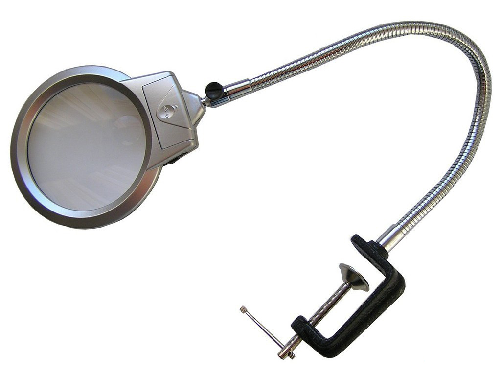 Лупа MG15124-А гибкая со струбциной, LED подсв., 2,5Х 90мм +5Х 22мм