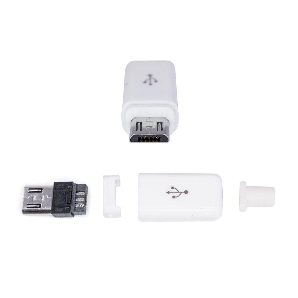 Micro USB тип B вилка apple style біла + корпус + хвостовик Micro USB тип B вилка apple style біла + корпус + хвостовик