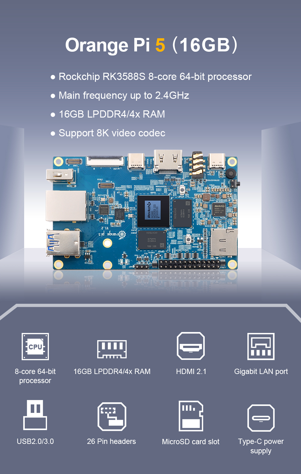 Мікрокомп'ютер Orange Pi 5 Plus 16G RK3588 2.5G Dual Ethernet