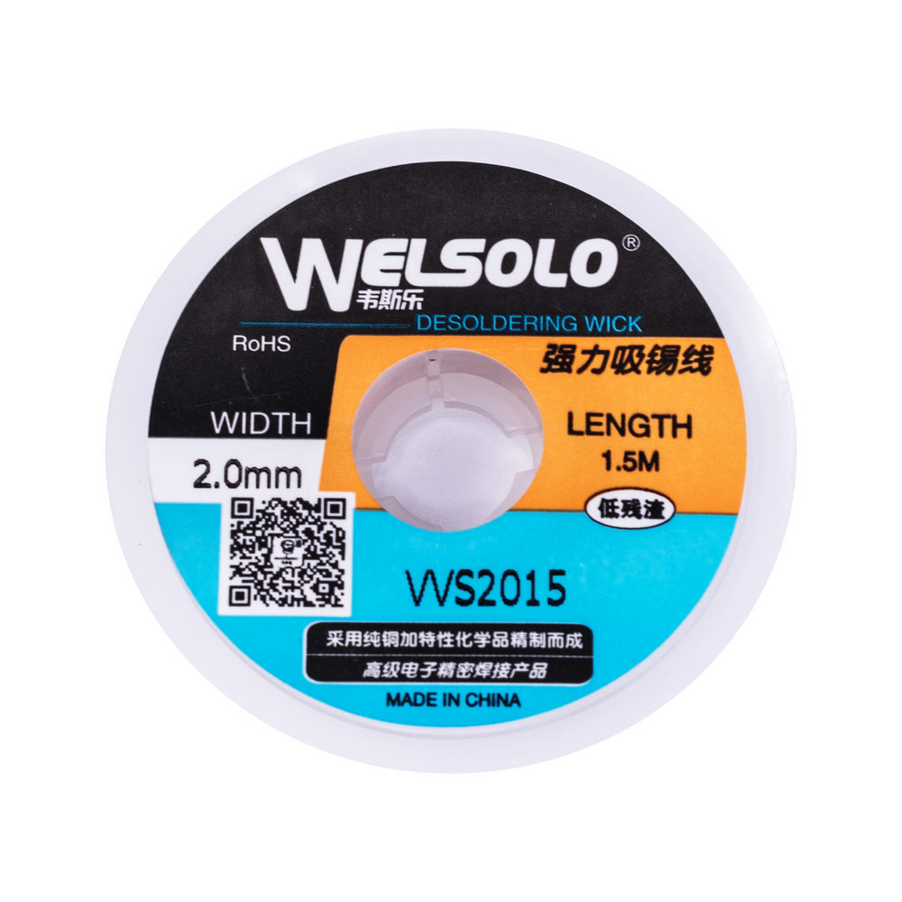 Поглинальна стрічка для очищення від припою 2мм (WELSOLO desoldering wick VVS2015) Поглинальна стрічка для очищення від припою 2мм (WELSOLO desoldering wick VVS2015)