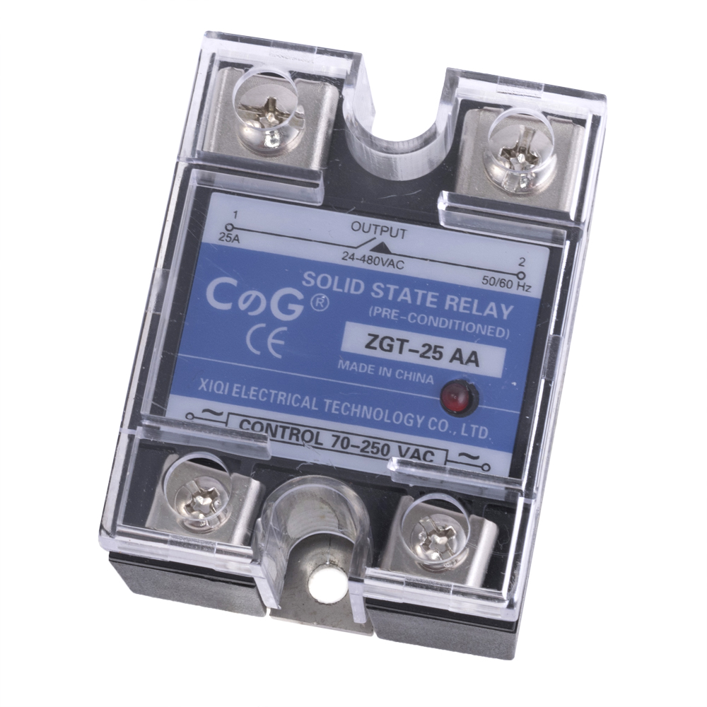 Реле твердотільне ZGT-25AA (CG) однофазне 70-280AC (10mA) / 24-480VAC (25A)