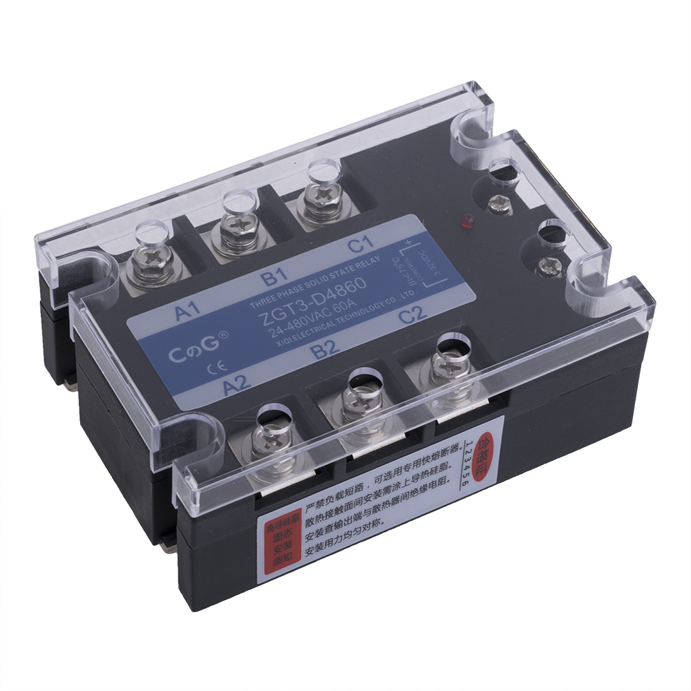 Реле твердотільне ZGT3-60DA (CG) трифазне 3-32VDC (25mA) / 24-480VAC (60A)